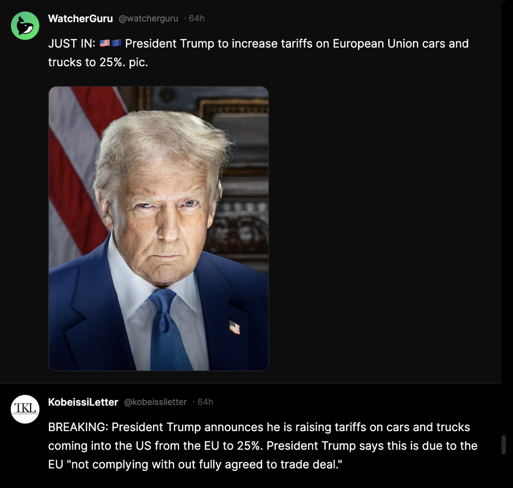 Live crypto news feed aggregated inside the Trnd Terminal